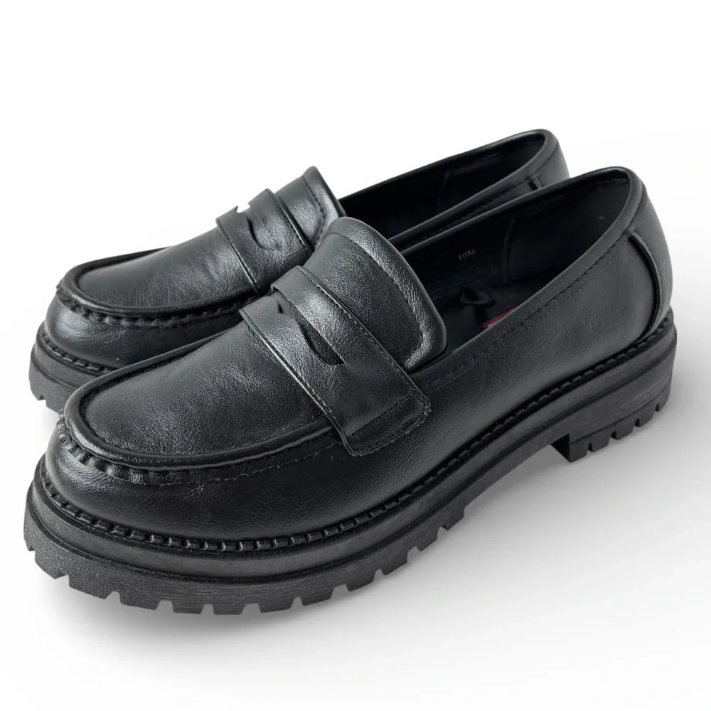 POP Womens Chunky Platform Penny Loafers Black Faux Leather Shoe Size 10 Gothic